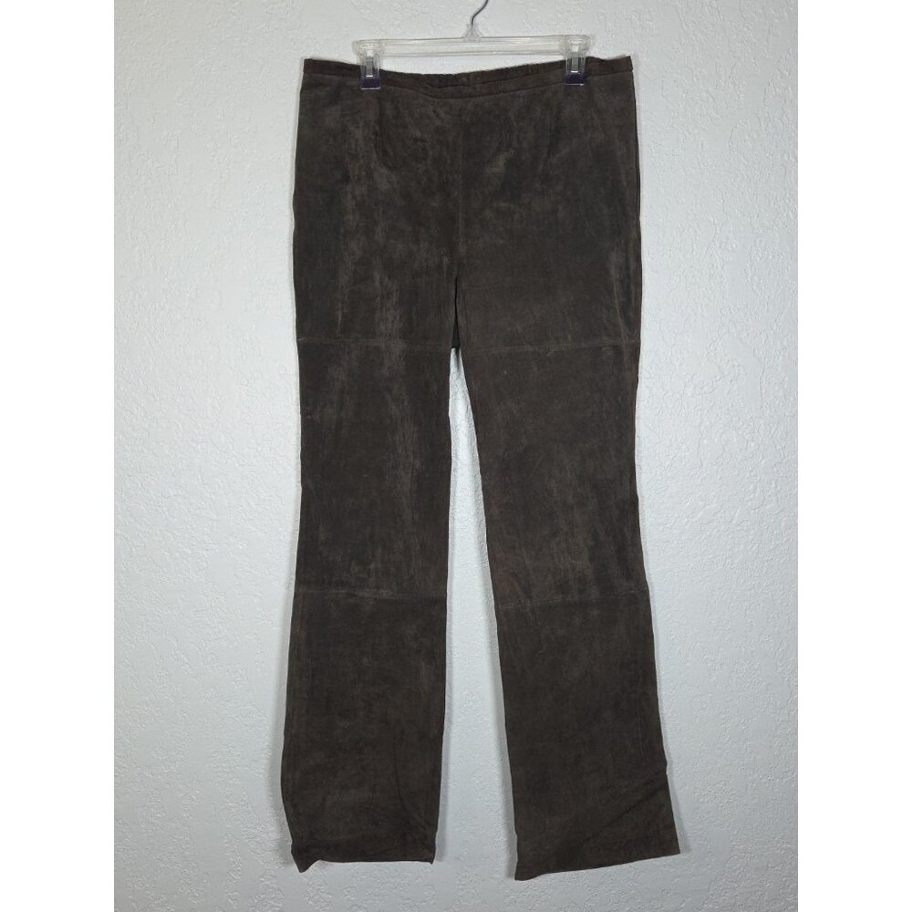 Vintage 90s Terry Lewis Suede Leather High Rise Straight Leg Pants 14 Chocolate